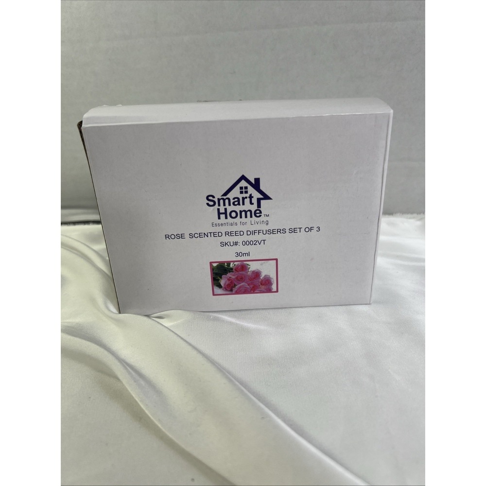 Smart Home Rose Scented Reed Diffuser‎ Set Of 3 New In Box Aromatherapy 30 mL